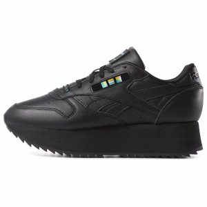 Adidasy Damskie Reebok Classic Leather Double x Gigi Hadid Czarne/Białe/Niebieskie/Złote PL 37ANZUV